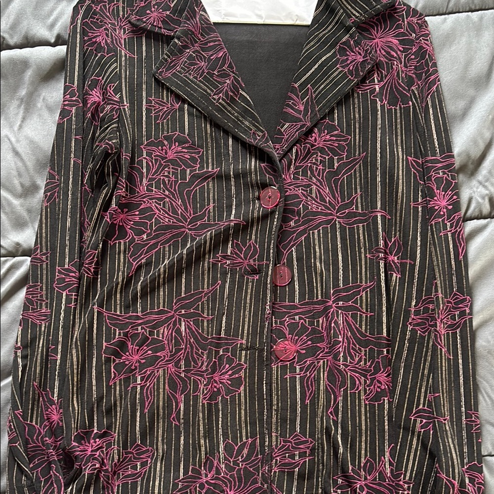 Floral Striped Women's Jacket - Black and Pink